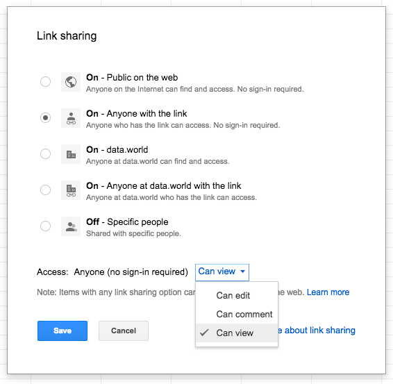 Google Link Sharing Options